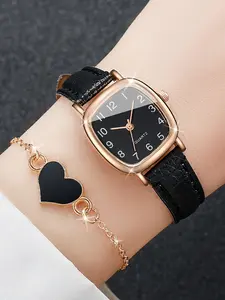 2-piece fashionable women's watch with small dial and fragrance style, full diamond chain, oval bracelet watch, Casual trendy wristwatch