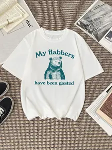 Unisex's Bear & Letter Print Round Neck Graphic Tee, Vintage Trendy Casual Streetwear Relaxed Fit Short Sleeve T-shirt for Daily Wear, Ladies All Seasons Clothes