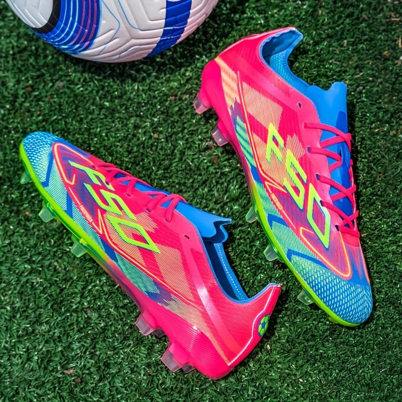 LISM Men's Training Cleats - Turquoise/Pink/Neon Green/Blue AG Studs, Lightweight TPU & Rubber Traction, All-Ground Grip for /Outdoor Soccer, Multi-Surface Turf/Grass, Comfortable Lace-Up Cleat for Professional &