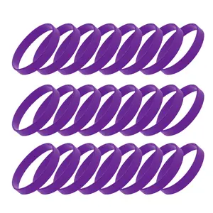 Unique Bargains Solid Silicone Bracelets Purple 24 Pcs