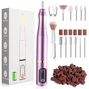 Cordless Nail Drill Electric Nail File Kit, Rechargeable Efile Set, Portable Acrylic Gel Nail Polish Remover Machine, Pedicure Manicure Tool, 11 Bits, 56 Sanding Bands, Salon Home, Purple