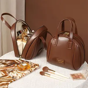 Solid Color Large Capacity Cosmetic Storage Bag, Portable Makeup Bag with Zipper & Handle, Makeup Toiletry Bag for Home & Travel, Makeup Organizer Pouch