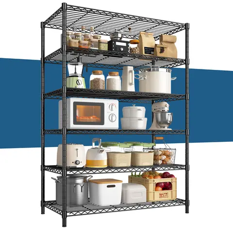 【Garage Corner Shelves】Raybee 6-Tier 75''H Storage Shelves,Adjustable Wire Grid Metal Storage Shelving Units,Versatile Utility Rack for Laundry,Pantry,garage,Kitchen,Bathroom,Conservatory Garden Plant Organiser,35‘’D*18''W*75‘’H,Black