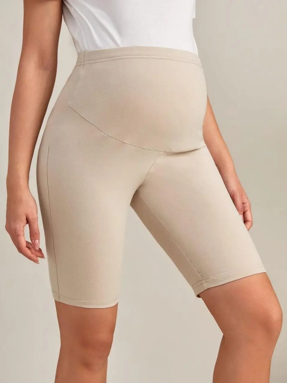 Maternity Wide Waistband Biker Shorts, Stretchy Belly Coverage Compression Shorts for Workout
