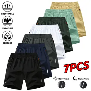 Men’s 7-pack quick-dry athletic shorts in solid colors, breathable quick-dry design with zippered pockets and belt design—a popular choice for the gym, suitable for outdoor activities and fitness training.
