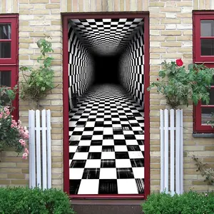 2pcs Visual Tunnel Wall Sticker with Classic Black and White Checkerboard Design Creating a Deep Spatial Illusion Easy to Decorate Living Room Bedroom Study Game Room Self Adhesive Material Easy Insta