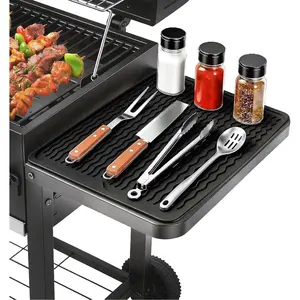 Grill Tools Mat for  Weber Traeger Pit  Flat Top Grill ,BBQ Accessories Pad Mats for Outdoor Kitchen Counter Cooking, Side Shelf Spatula Mat,Gifts for Men (Black)