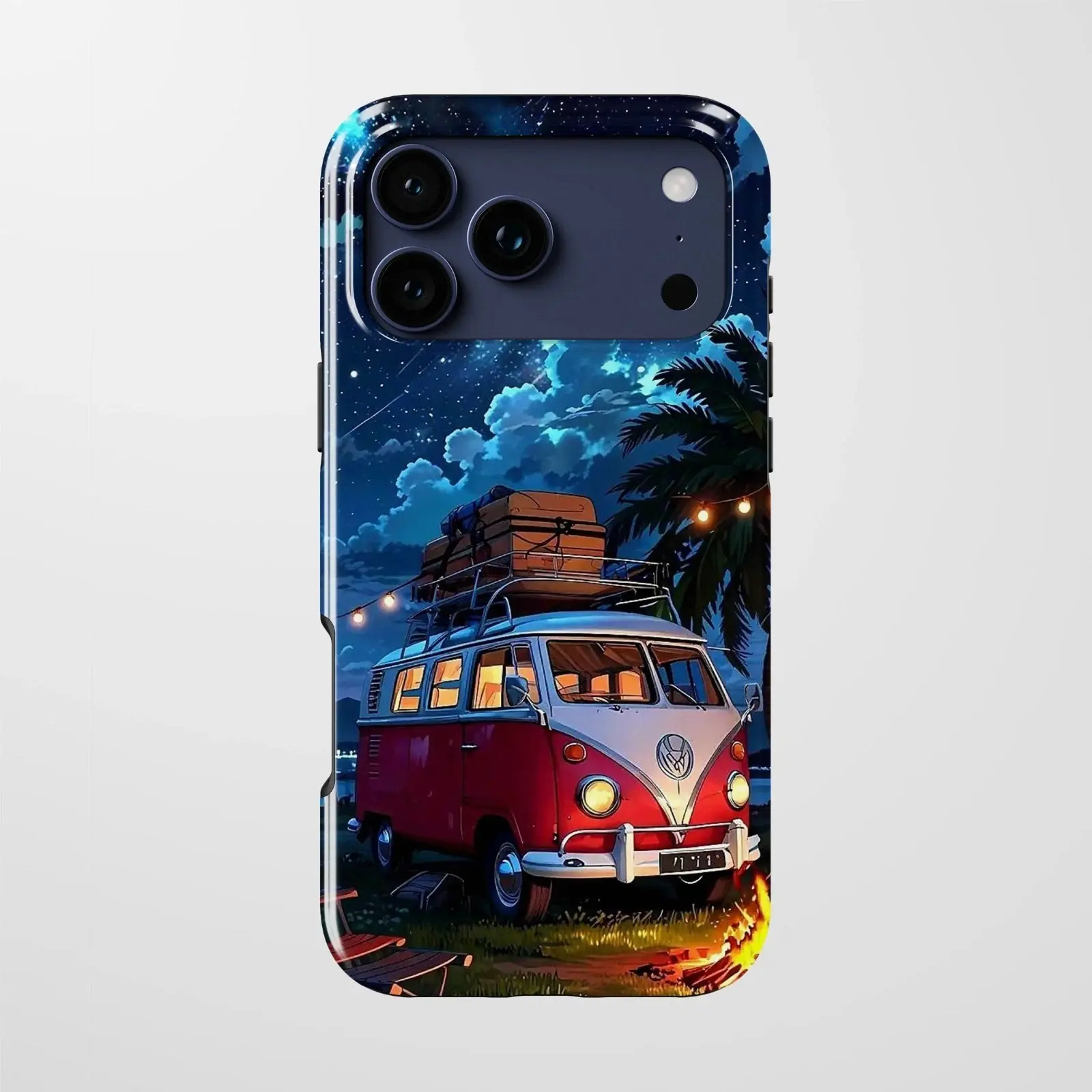 Vintage Bus Camping Phone Case, Van Life Camping Tough Protective Cover for iPhone X–17 Series, Phone Accessories for Retro Camping Adventure Lovers