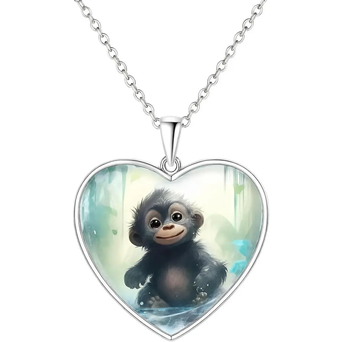 Cute Monkey Heart Chain Jewelry Necklace - 'I Love You More' Meaningful Gift for Animal Lovers, Chain Jewelry Necklaces, Heart Pendant Necklace, Sentimental Gift Ideas