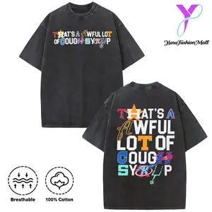 Washed T-shirt, double-sided Bold Letter Mosaic Graphic Tee – Oversized Black T-Shirt with 'That’s a Awful Lot of Cough Syrup’ Patchwork Typography and Playful Icon Motifs, Unisex Streetwear Statement Tee for Fashion funny shirt shirts men
