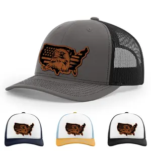 American Flag USA Shape Eagle Hat, 112 Style Trucker Leather Patch Hat