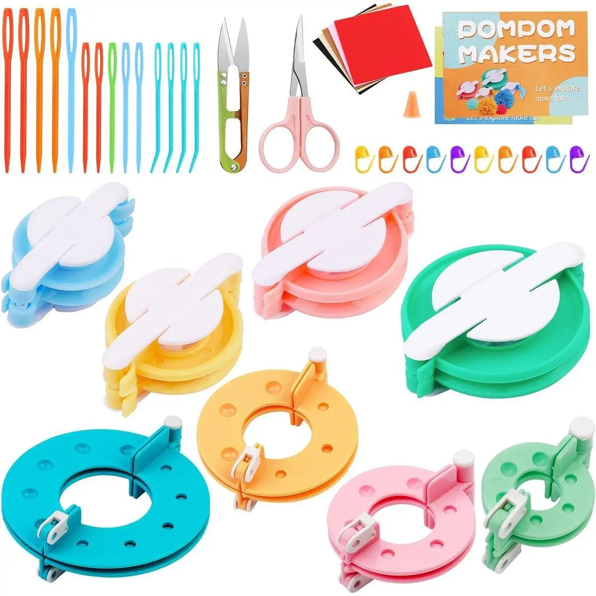 41Pcs Pom Pom Maker Kit, 8 Size Pompom Maker Tools Set with Warped Head Scissor and Instruction, Used for Fluff Ball Weave DIY Crochet Knitting, Pom Pom Maker for Yarn Knitting Craft Project