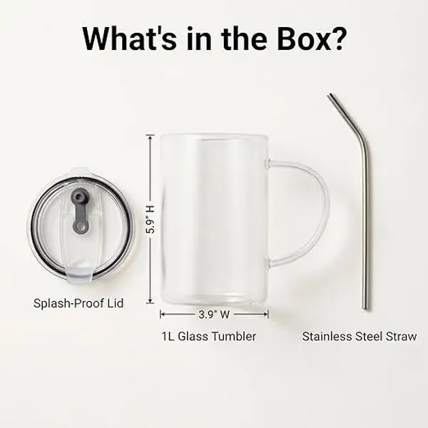 Large 33oz Glass Tumbler with Straw and Lid, Refill Less Drink More | Borosilicate Water Cup for Hot & Cold Drinks, Iced Coffee & Smoothies, Reusable Daily Hydration (1 L) funny dad vintage pitcher leak-proof home office drinkware leakproof design