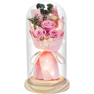Preserved  Gifts for Her,Preserved Rose Bouquet in Glass Dome,Forever  Fresh Bouquet Present for Women Mothers Day Birthday Gifts for Mom Wife Grandma, Real Rose