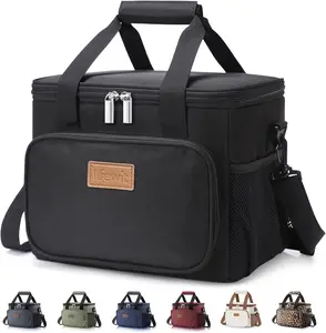 Medium Lunch Bag Insulated Lunch Box Soft Cooler Cooling Tote for Adult Men Women, Black 12-Can (9L)