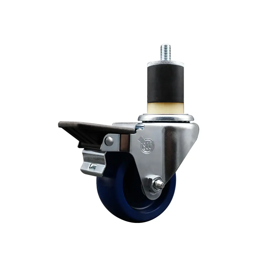Service Caster SCC-EX20S314-SPUS-PLB-178 Solid Polyurethane Expanding Stem Swivel Caster with 3 in. Blue Swivel Wheels, 1.87 in. Stem, Posi-Locking Brake, 300 Lbs Load Capacity