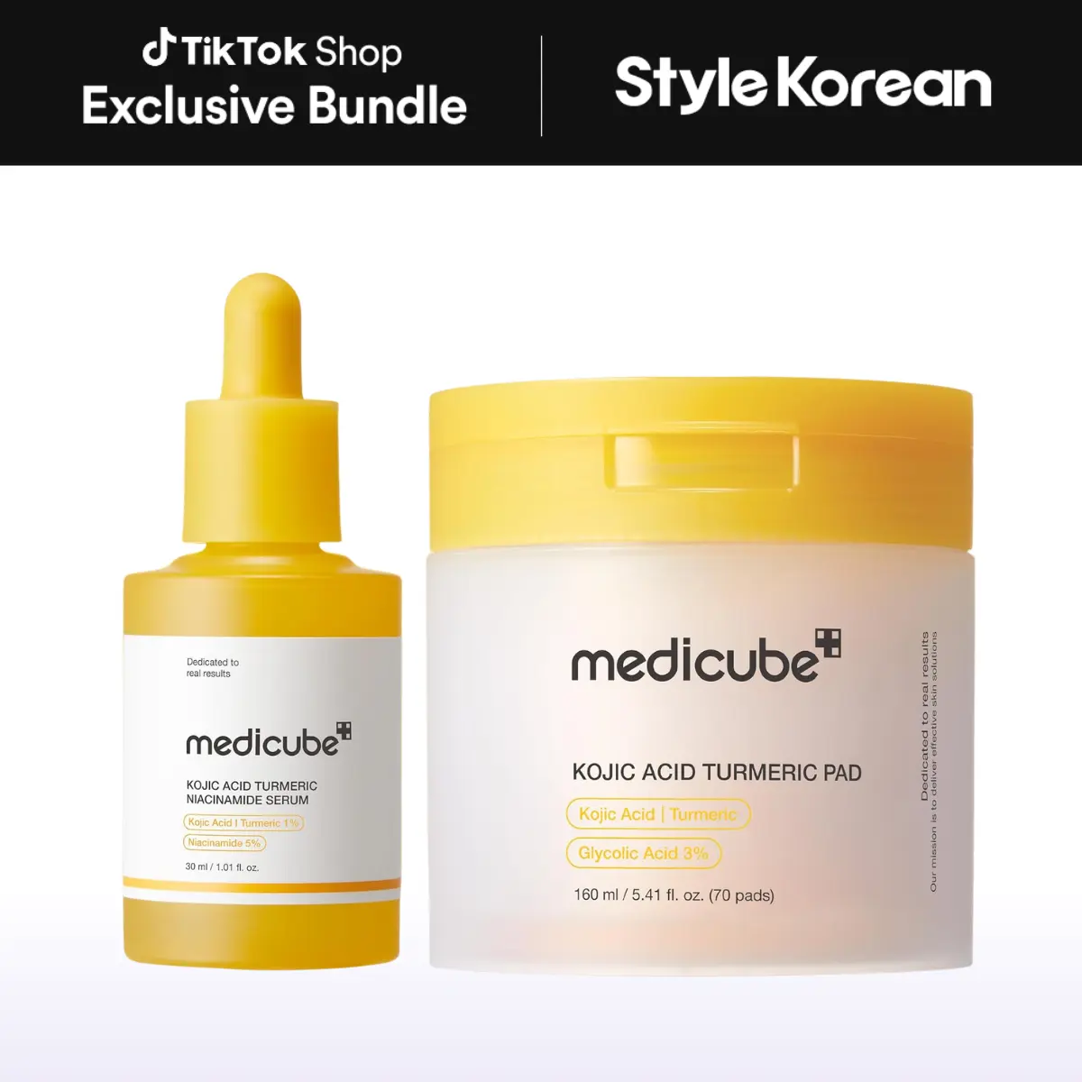 [Official Medicube Partner] Kojic Acid Turmeric Duo | Ideal for Troubled Skin & Use After Spot Care | Soothing & Calming with Kojic Acid, Turmeric, Niacinamide | Kojic Acid Turmeric Toner Pad & Serum