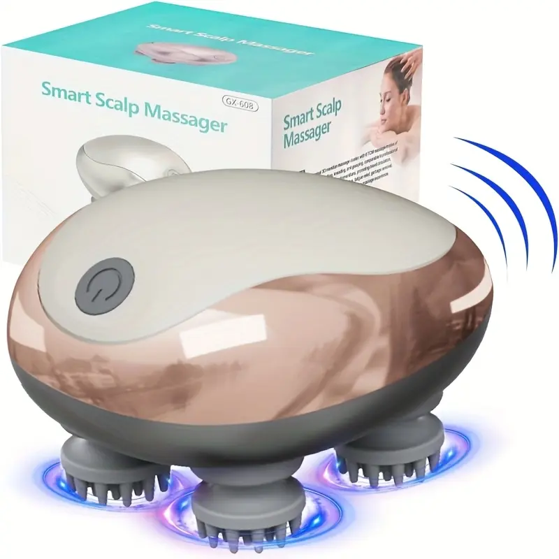 Cordless Electric Head Scalp Massager - Scalp Stimulator with 4 Detachable Massage Claws, 3 Adjustable Speed Modes, Vibration Function for Stress Relief, Ideal for Home/Office Use (White, Battery Powered)