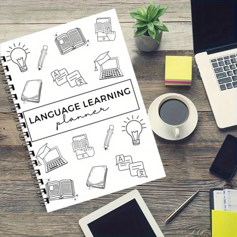 Adult Language Learning Plan Book, 47 Pages Mind Map Writing & Prompt Color Coding Grammar Organizer, Essential Study Guide