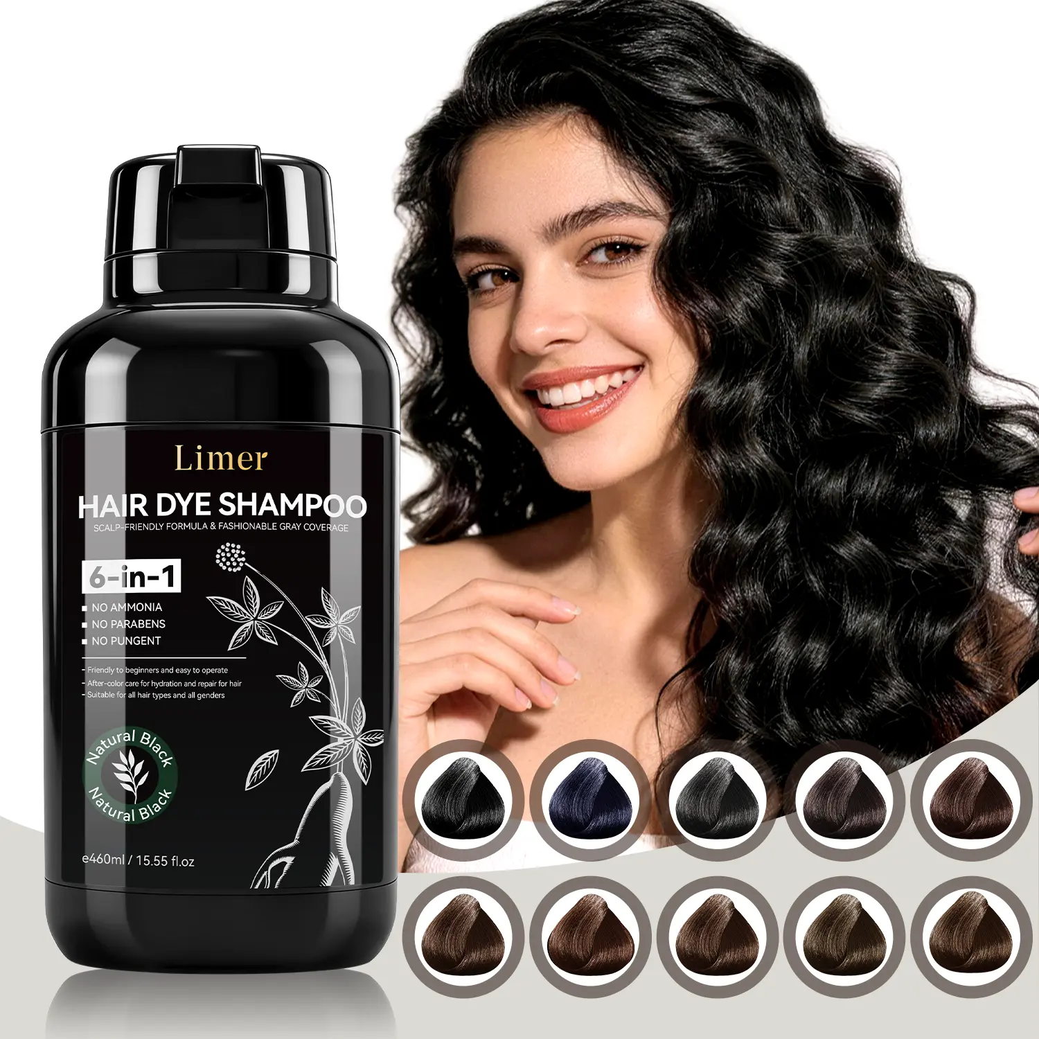 Limer 6-in-1 Multicolor Instant Hair Dye Shampoo, Herbal Ammonia-Free Semi-Permanent No Bleach Hair Coloring for Gray Coverage, At-Home Haircare, Covering Gray Hair,back to school