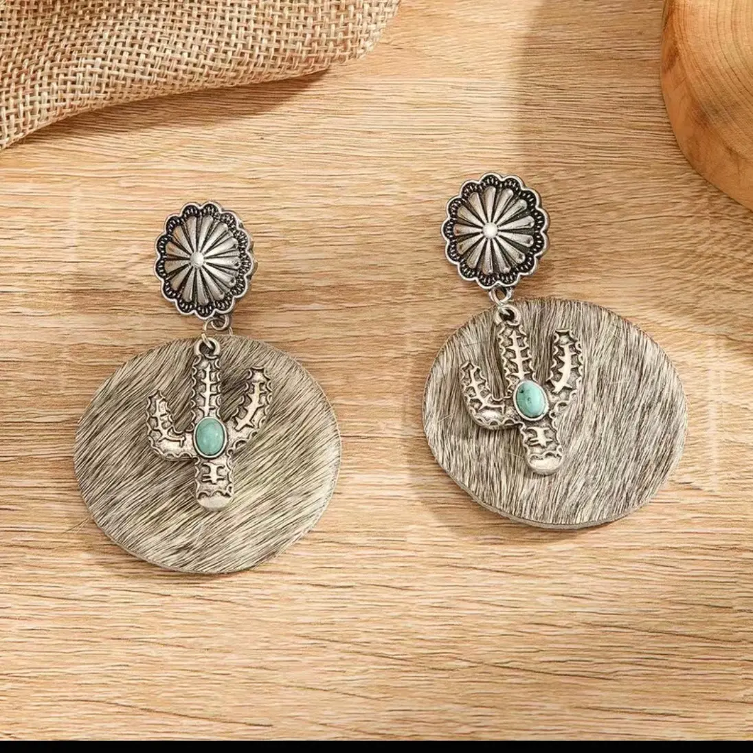 Cactus Cowhide Earrings