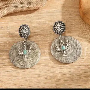 Cactus Cowhide Earrings