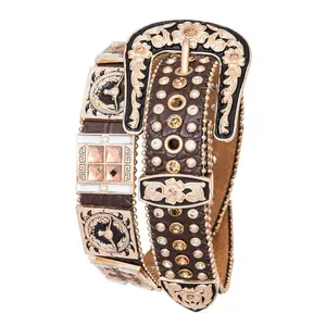 Long Horn Concho Crystal Western Belt - Elegant Design with Unique Crystal Accents