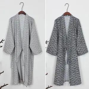 Raw Street Wear Autumn Adult Bathrobe Sashes V-Neck Robe Pajamas For Men And Women Couple Robes Pockets Long Sleeve Fashion Nightgown
