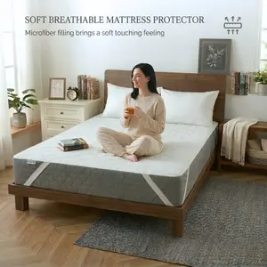 Waterproof Mattress Protector with Corner Elastic Straps – No-Slip Quilted Bed Cover, Breathable & Noiseless Mattress Pad