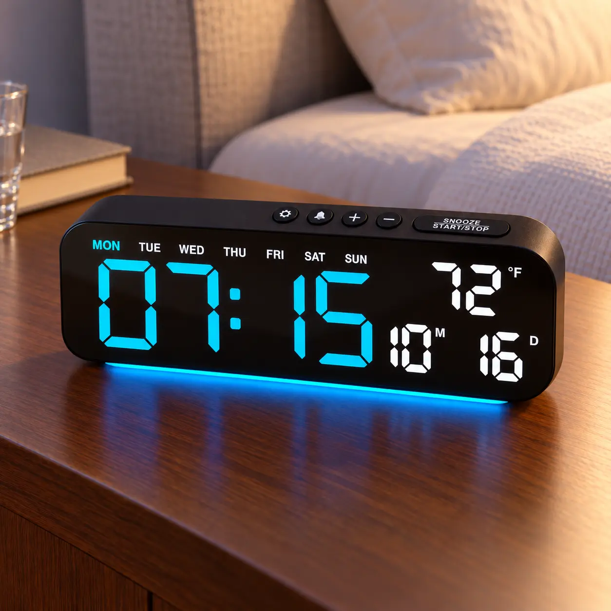 9.4" Large LED Digital Alarm Clock for Bedroom, Color-Backlit Modern Desk Clock with Ambient Night Light, Dual Alarms, 12/24H, Temp, USB Port - TIMESS