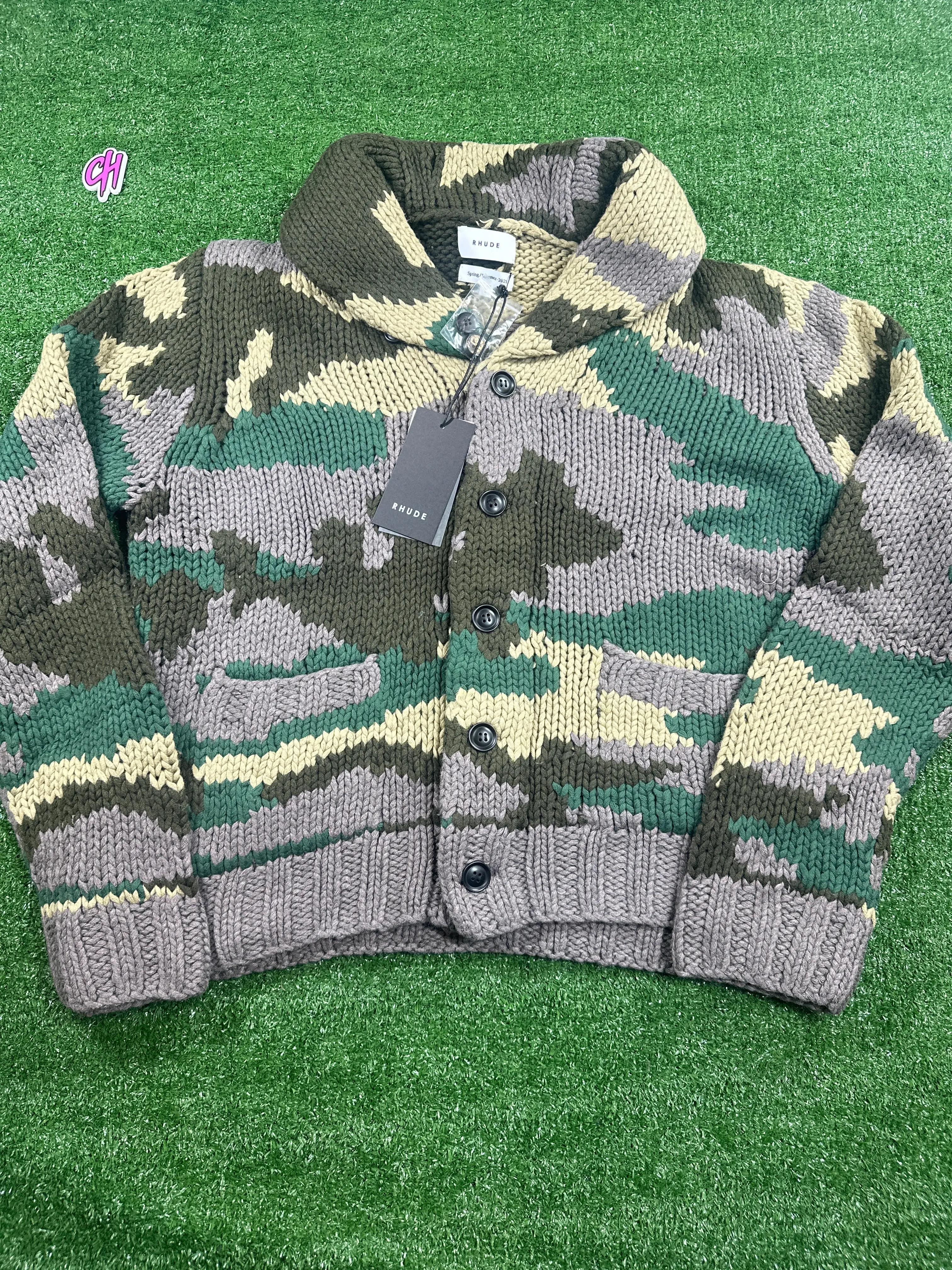 Rhude Heavyweight Knit Men's Camo Cardigan - Size Small