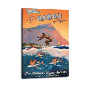 Fly to HAWAII Vintage  Poster Decorative Painting Canvas Wall Art Picture Print Modern Family Bedroom Decor