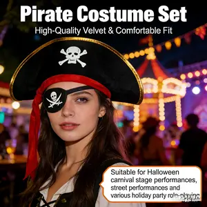Pirate Hat Pirate Eye Mask Set Two-Piece Combo for Halloween Carnival Stage Performance Costume Party Role Play