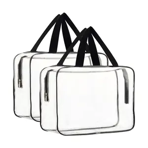 2PCS Large Clear Makeup Cosmetic Organizer Bag, Plastic Tote Bags, Waterproof Transparent Handbag Purse
