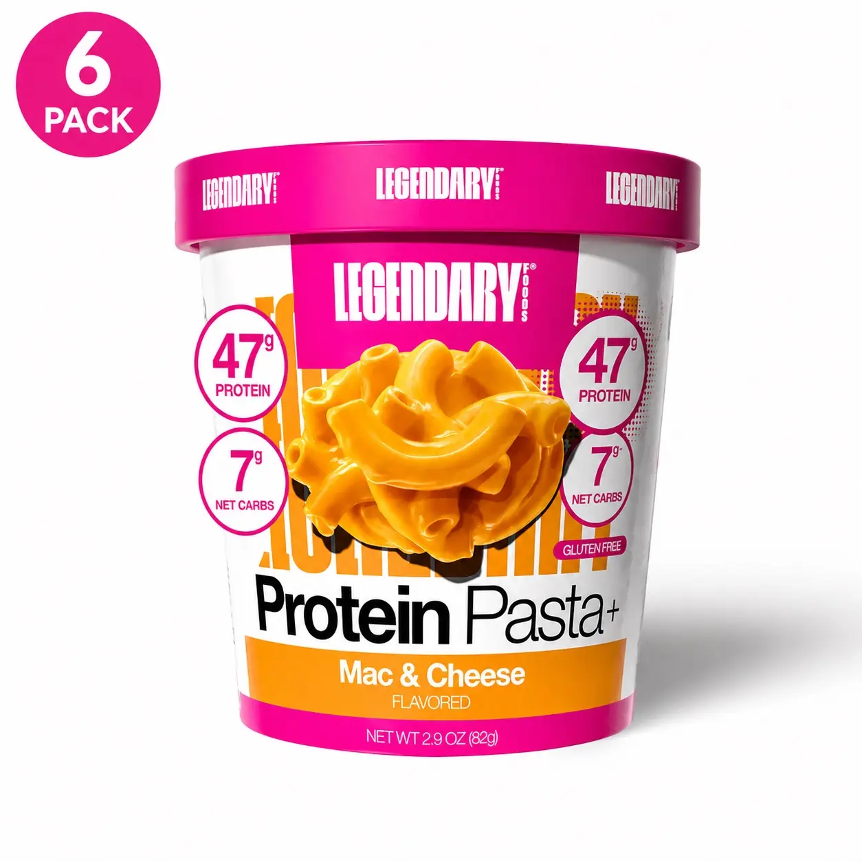 Legendary Foods High-Protein Mac & Cheese Pasta Cups - 47g Protein, Gluten-Free, Contains Dairy, 6-Pack, Six Packs