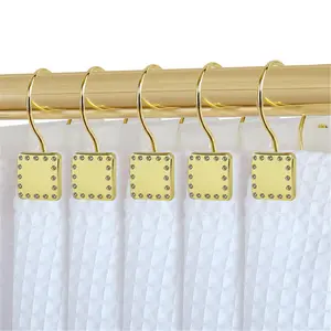 212 MAIN Metal Double Shower Curtain Hooks - Rust-Resistant, Crystal-Designed Bathroom Accessory for Shower Curtain or Liner - Set of 12, Gold