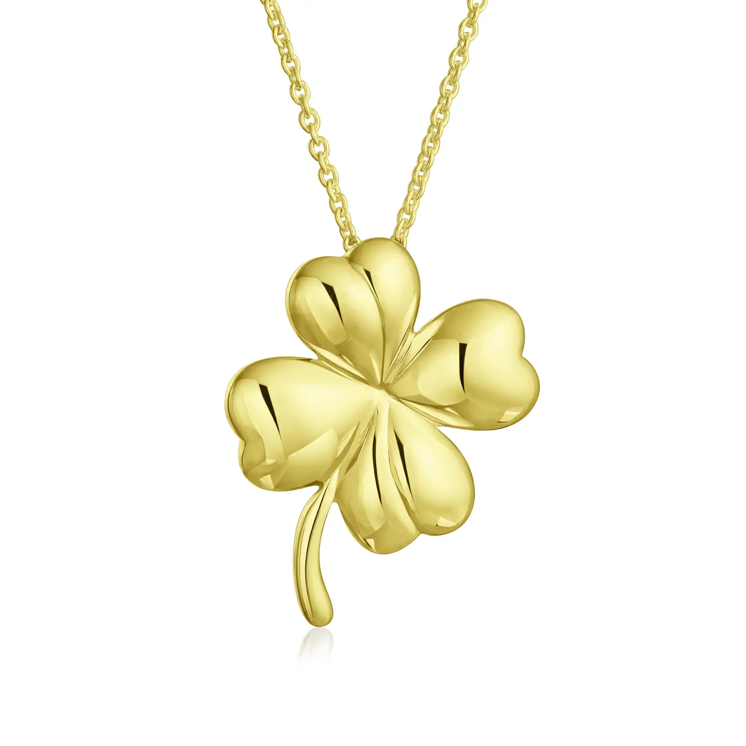 Good Luck Shamrock Clover Pendant Necklace Gold Plated .925 Sterling Silver