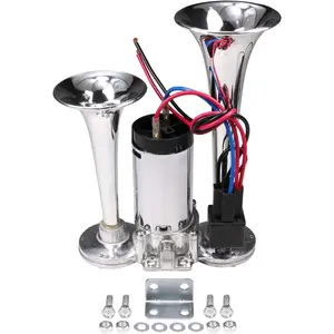 New 12V 120DB Dual Trumpets Electric Horn Super Loud Air Horn Car Horns Kit With Compressor Replacement For Truck Boat Train Speaker Cars Van Ship Chrome