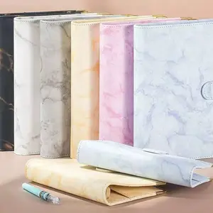 Marble PU Leather A5 Notebook Cover, 6-Hole Ring Binder Cash Budget Planner, Envelope Challenge Binder, Cash Storage Binder, Savings Binder, Single Book Design, Durable & Stylish Organizer