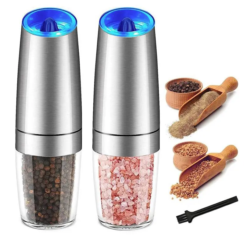 Electric Pepper Grinding Mill, 2 Counts Automatic Sea Salt Grinding Mill, Adjustable Spice Grinding Machine, Household Kitchen Appliances, Utensils, Perfect Gifts For Men/Women, Christmas Gift For Friends, Kitchen Gadgets