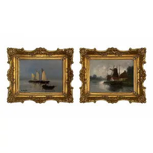 Set of Two 19th Century Antique Marine Oil Paintings in Gilt Frames