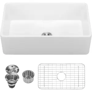 VEVOR 33x19 inch Farmhouse Sink, White Sink Workstation, Fireclay Topmount Undermount Basin, Drop-In Single Bowl Basin with Multiple Accessories, Large Capacity Household Dishwasher Sinks for KitchenVEVOR Super Brand Day