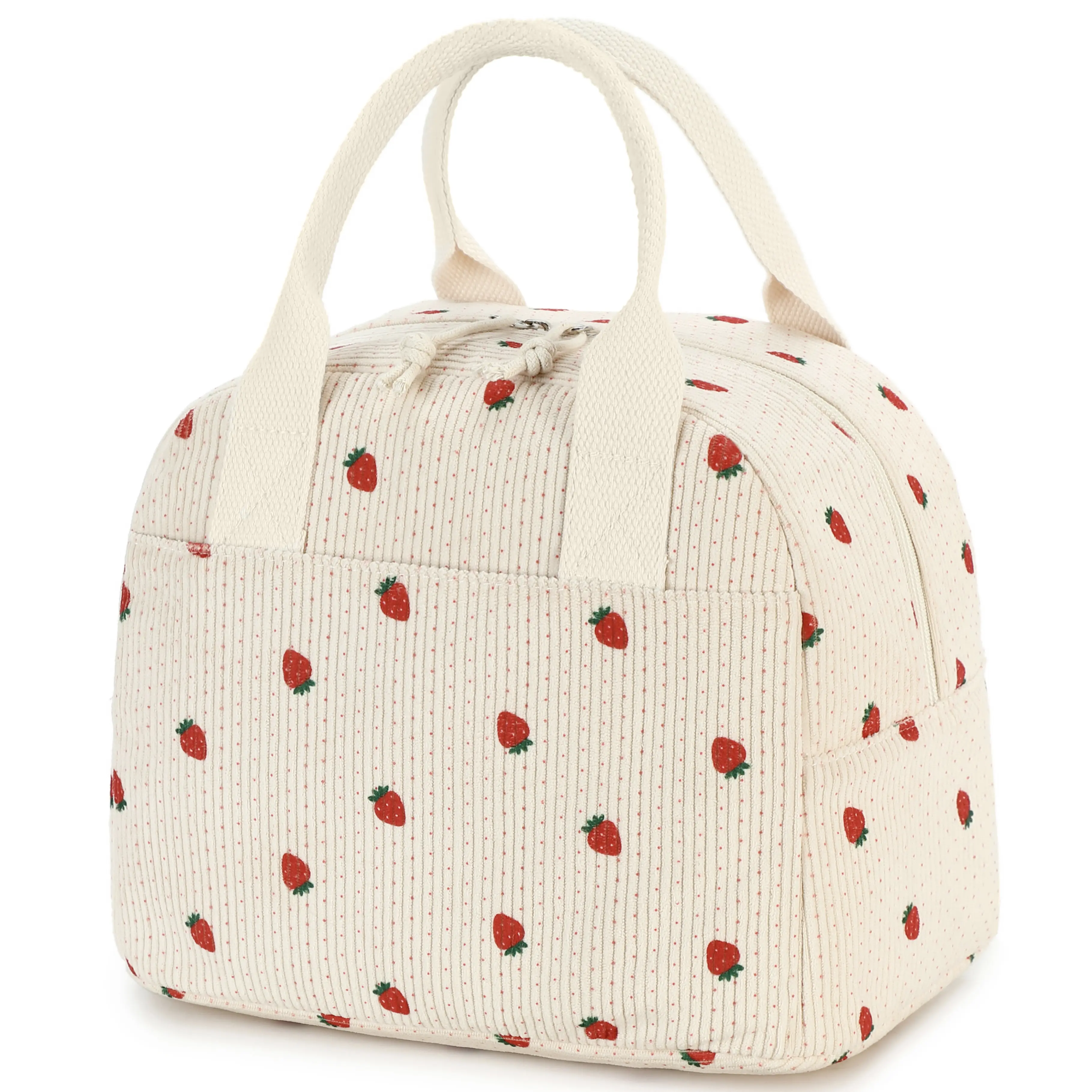 LOVELYWIND Insulated Lunch Bag for Women, Stylish Corduroy Tote with Aluminum Lining, Large Capacity Reusable Cooler for Work, Travel, Beach or Picnic, Beige Cream Water-Resistant Lunch Box