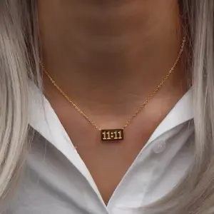 11:11 Rectangle Pendant Plate Necklace Fine Polished Stainless Steel 18K Gold Plated Number Jewelry for Women