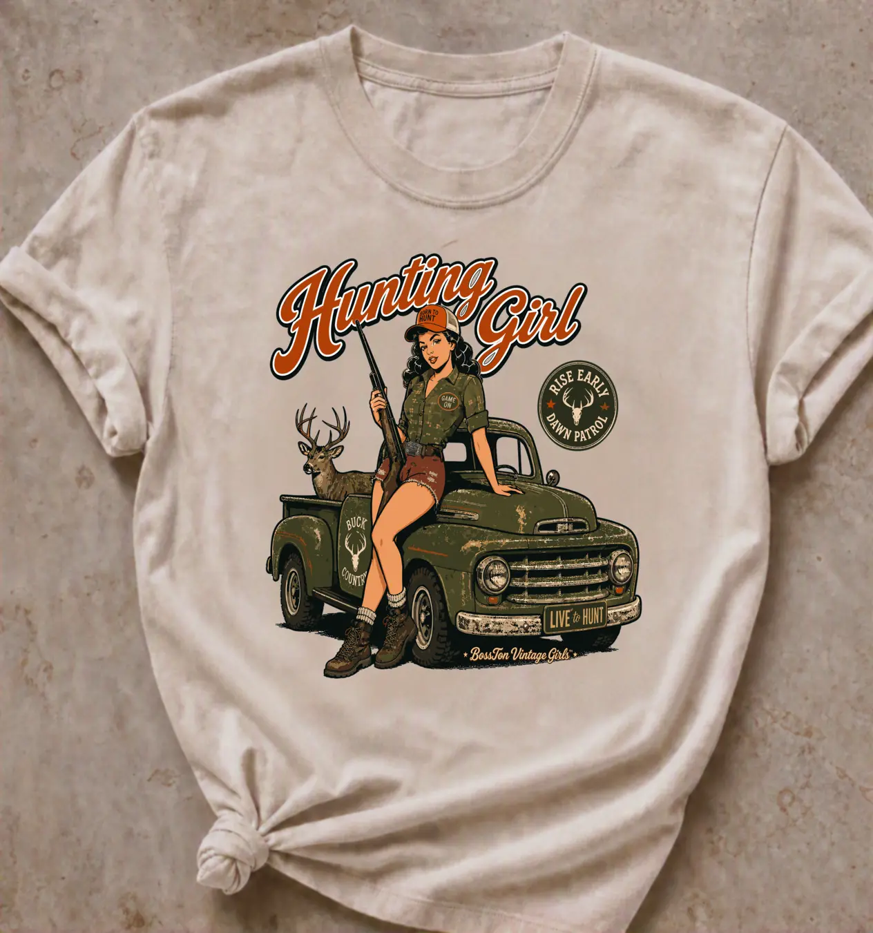 BossTon Apparel Vintage Girl Collection - Hunter Girl Edition - Women's Graphic