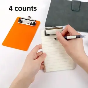 Mini Clipboard, 4 Counts Portable Clipboard with Pen Holder, Memo Clipboard, Office Stationery & Supplies for Home School Office