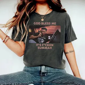 God Bless Me It's Fcken Summah 90s Vintage Shirt - Funny Summer Quote Tee, Humorous Beach Vibes T-Shirt, Sarcastic Vacation Gift