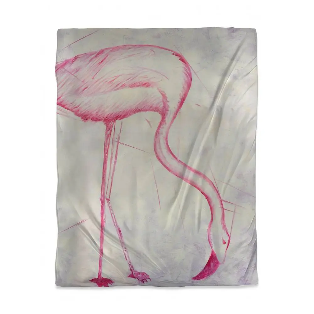 Begin Home Decor 3817-VWCT-AN184 Breathable Durable Pink Flamingo Sketch Gray Twin Size Duvet Cover Set - Decorative Animal Bedroom Bedding