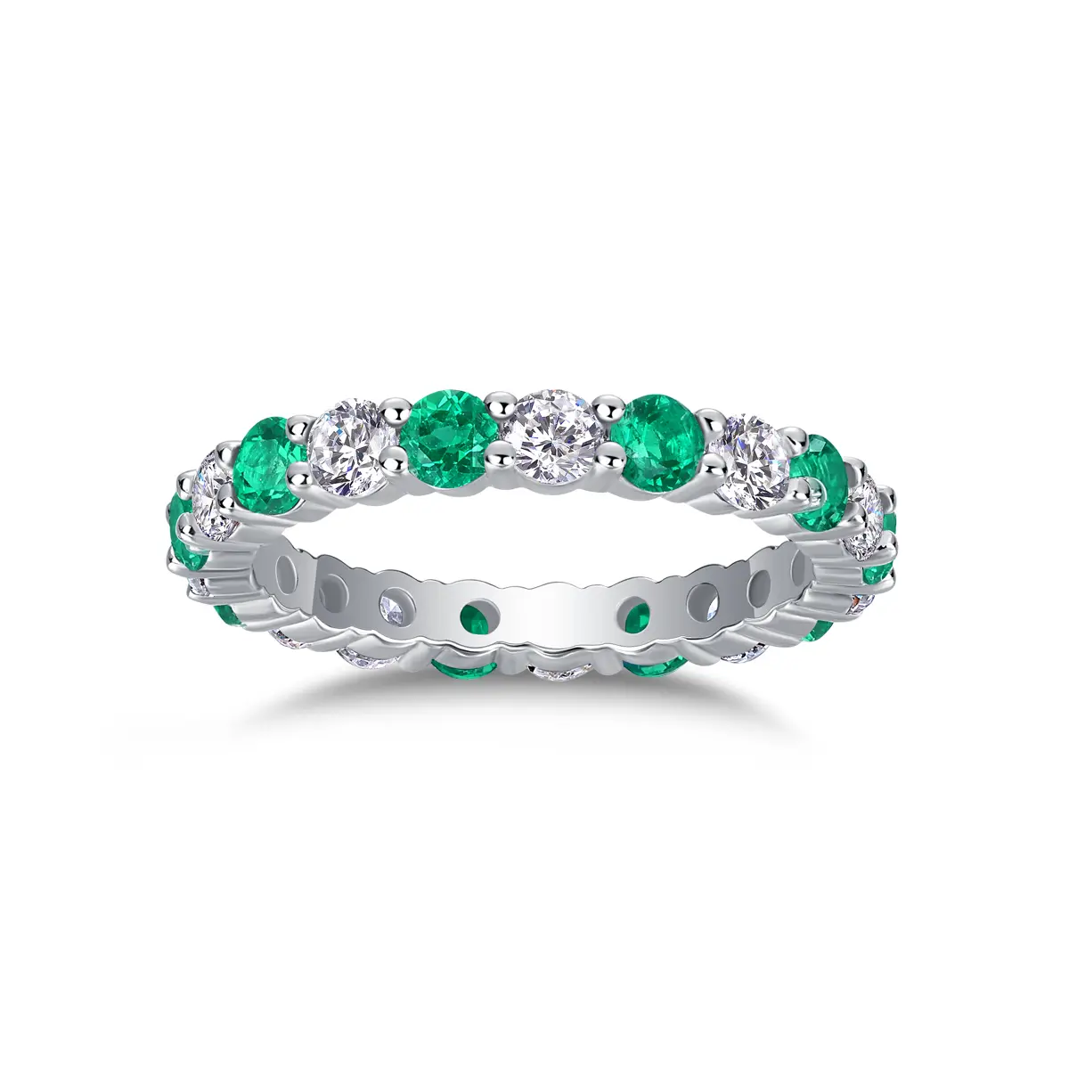 Emerald Round Cut 925 Sterling Silver D Color VVS1 Clarity Hypoallergenic Ring Moissanite Ring Promise Ring Alternating Stone Silver White s925