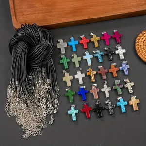 50Pcs/Set Natural Stone Cross Necklace Set, Unique and Novel Natural Stone Pendant, Suitable for DIY Production of Necklaces, Bracelets, Earrings, Keychain Accessories
